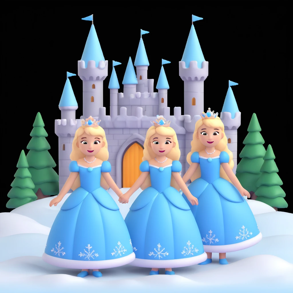 girls in a  snow princess dress, snow castle background emoji