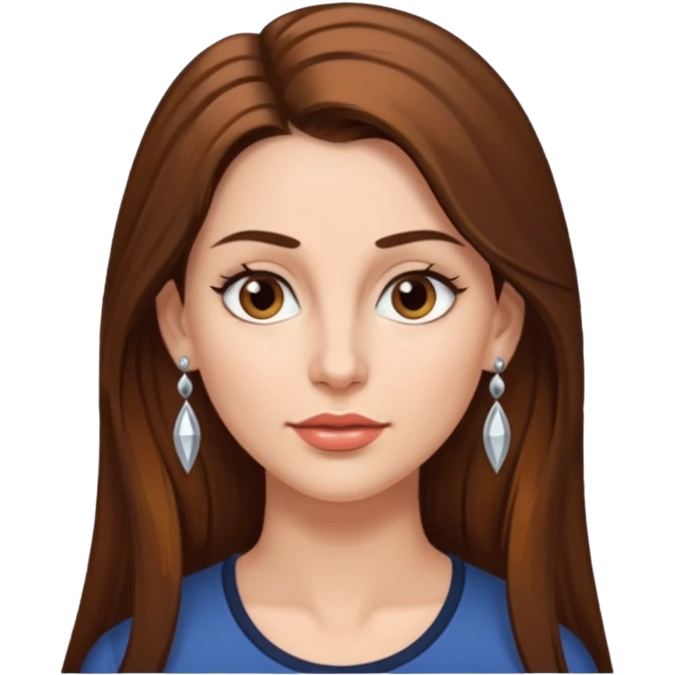 Head of a 35-year-old woman, fair skin, long brown hair combed to one side and silver earrings, small lips and pointed nose, brown eyes. emoji