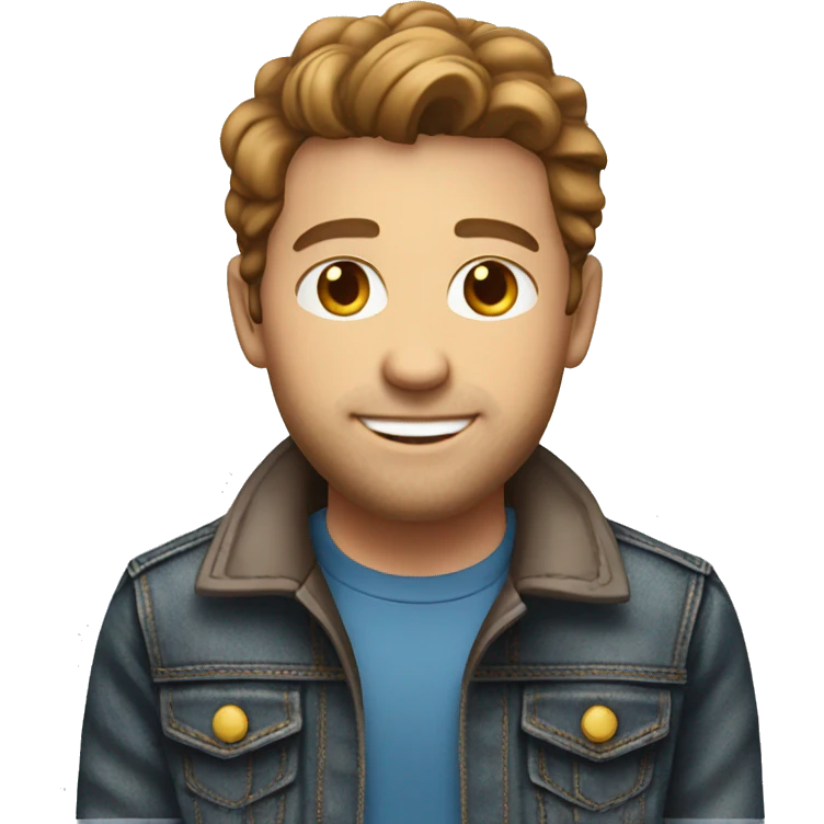 White man brown hair jeans jacket with birthday cake emoji