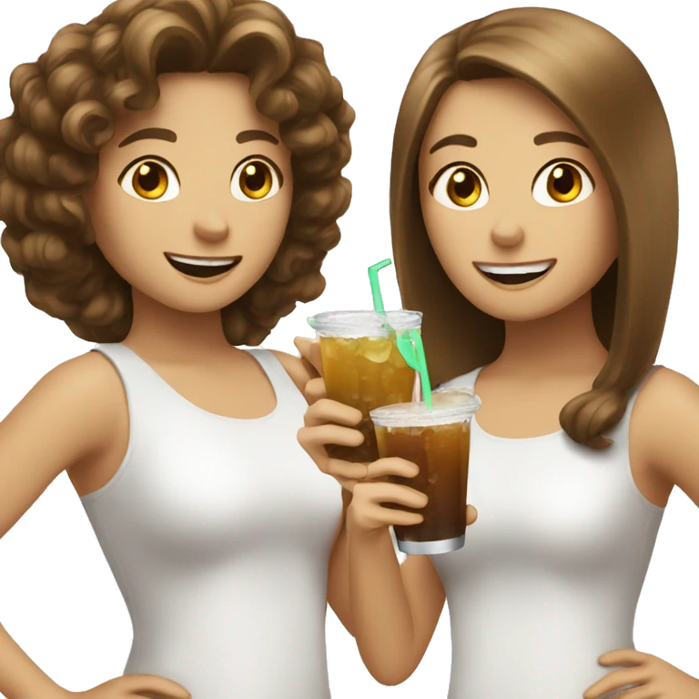 Two white girls with brown hair cheering drink emoji
