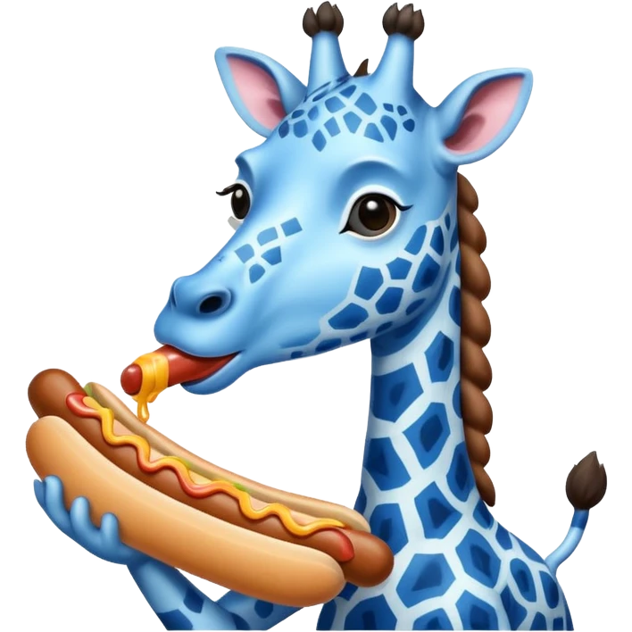 Blue giraffe eating a hot dog  emoji