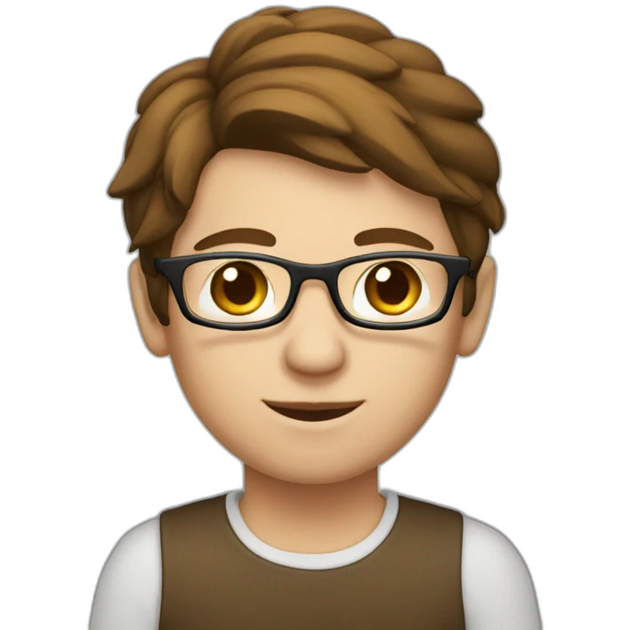 young with glasses, white skin and brown hair at the computer emoji