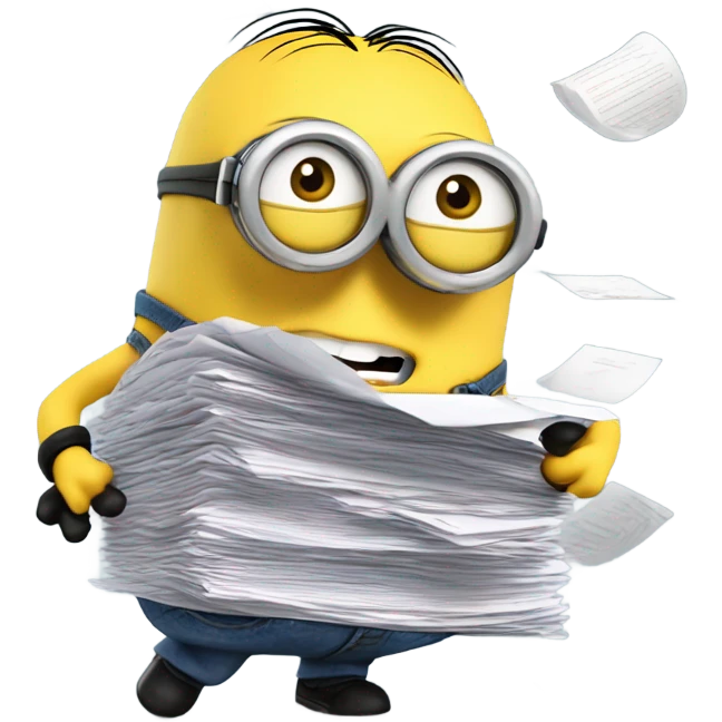 minion with HEAPS OF PAPERS emoji