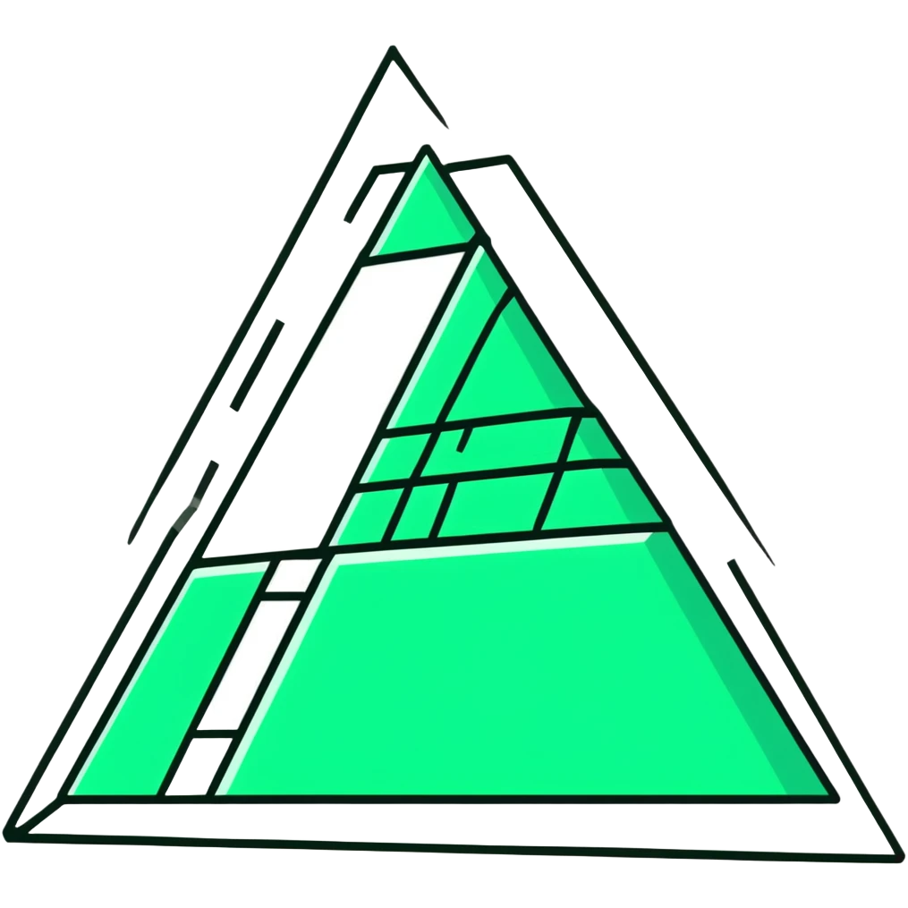 Maya pyramid in flat hieroglyphic style, perfect geometric triangular lines, strict white and deep green only, angular precise shapes emoji