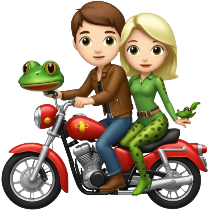 Couple with a frog riding a motobike emoji