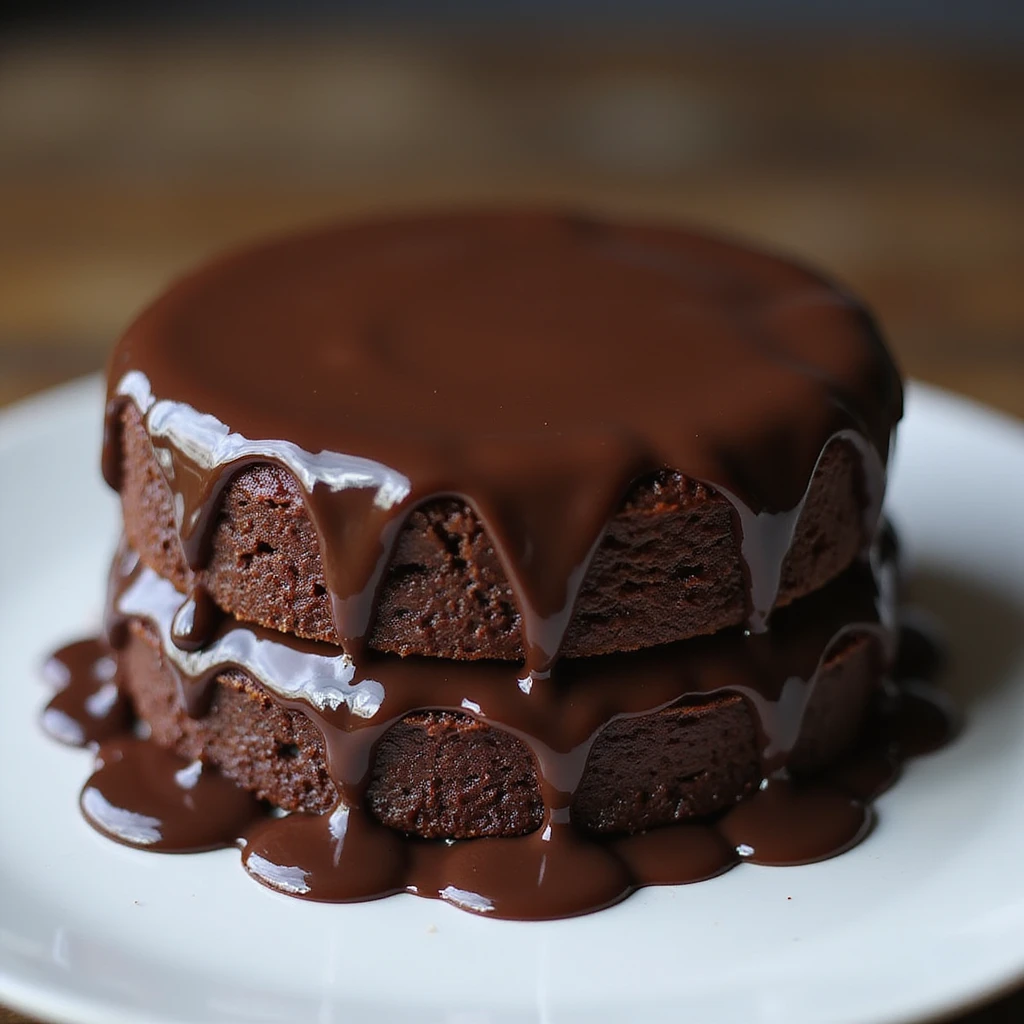 a realistic double fudge chocolate cake, with dripping chocolate ganache, photorealistic style, no background emoji