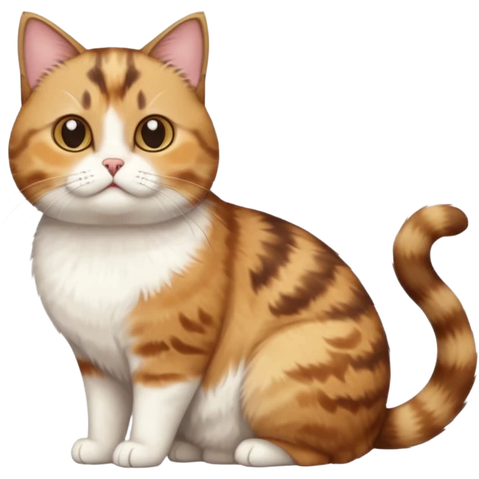 full body torbie and white cat with small head and short but chubby body emoji
