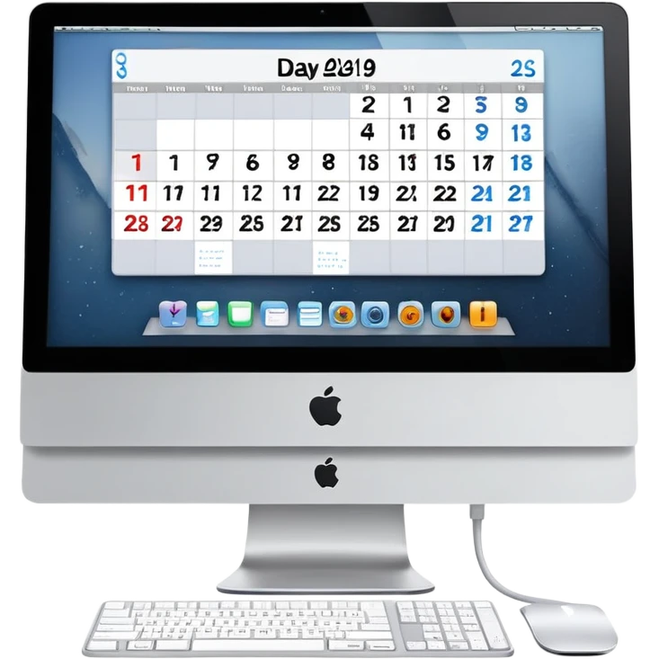 front view of an iMac with a day-calendar on the screen, showing hours and client slots with some booked emoji