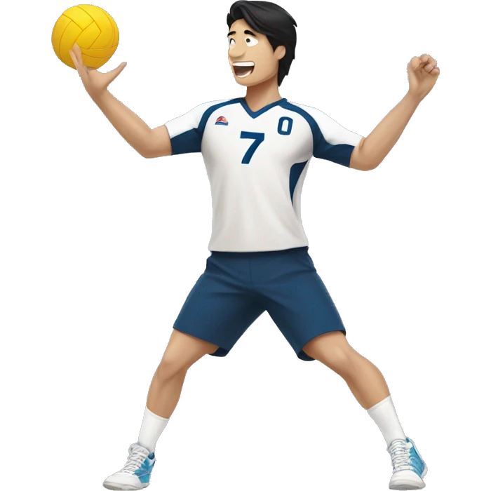 Volleyball spike  an Asian male wearing a uniform with the number 7 emoji