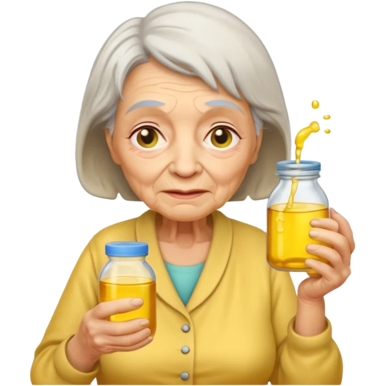 mulher idosa com as pernas cruzadas segurando xixi emoji