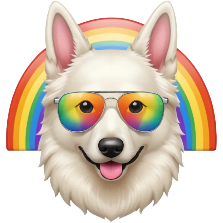 White belgian Shepard with a sunglas on a rainbow emoji