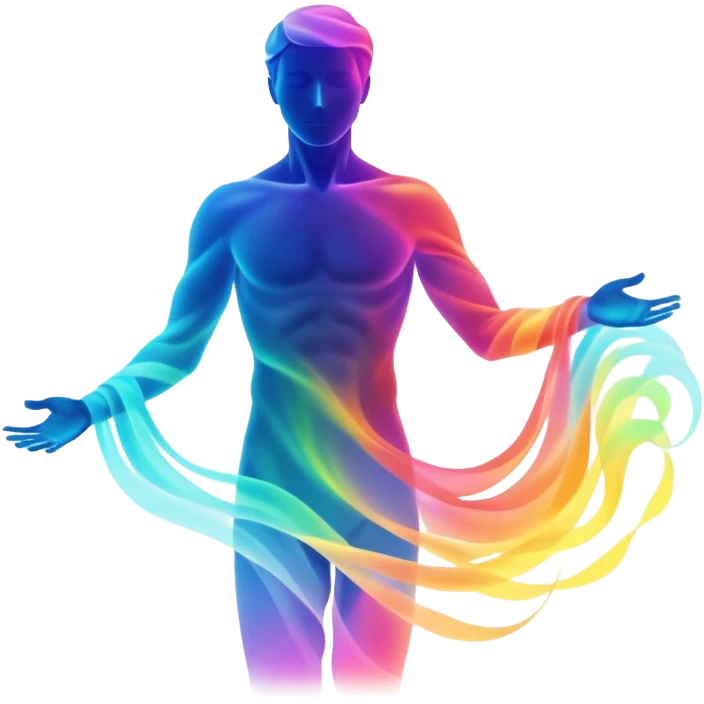 Male silhouette composed of ethereal flowing energy waves, abstract style aura forming the shape of a man, no facial features emoji