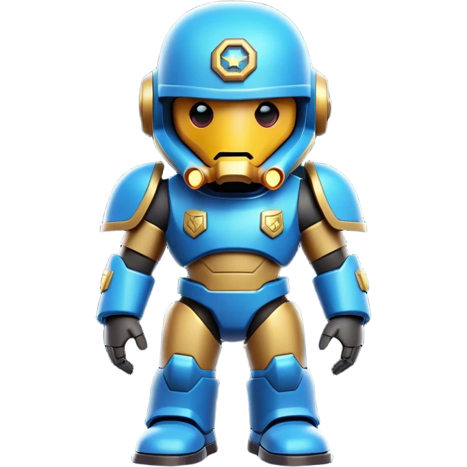 Clash of Clans aesthetic: Cinematic Playful Terran Marine Hero Emoji, rendered in a 3D vector-style similar to standard emojis with minimal shading and bold, simplified shapes. A compact, heroic isometric figure clad in futuristic power armor with signature energy accents, softly glowing with a cosmic battle charm. Simplified yet unmistakably iconic, highly detailed and consistent, glowing with a soft radiant shine and high gloss. Stylized with a touch of interstellar valor and a soft glowing outline, capturing the essence of an elite space warrior with a friendly, playful manner! emoji