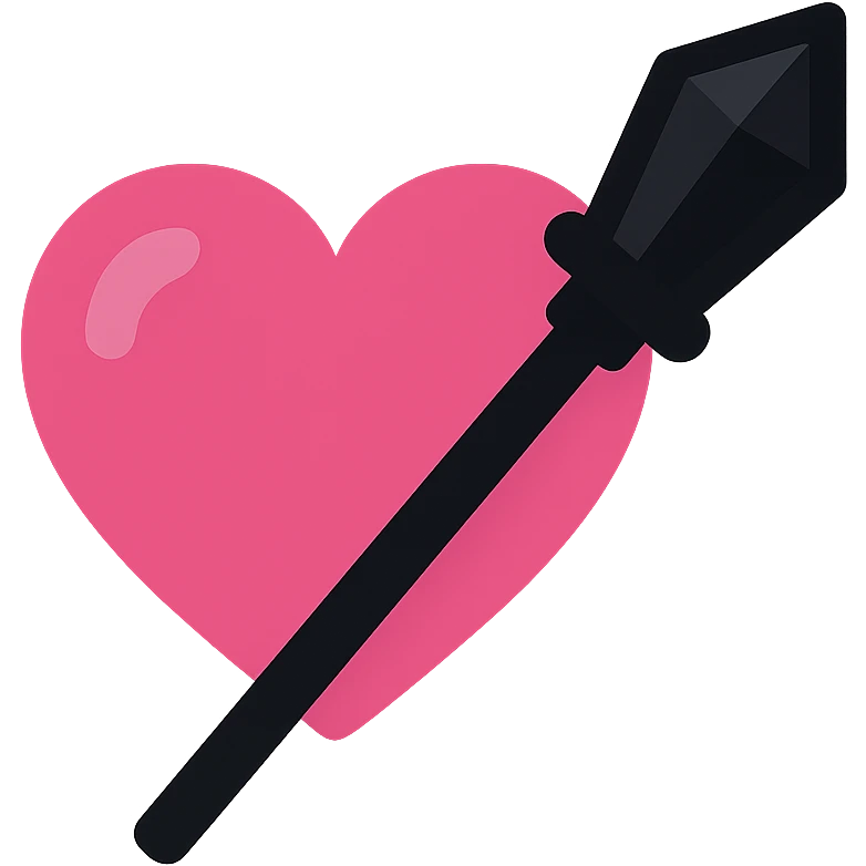 gothic heart with a dark crystal scepter, color icon filled style, pink and black emoji