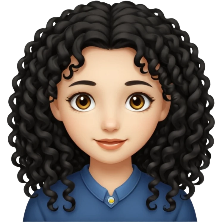 girl with long black curly hair and beautiful hazel eyes emoji