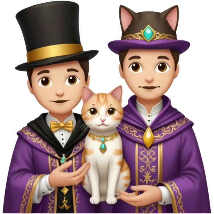 magician couple and their pet cat emoji