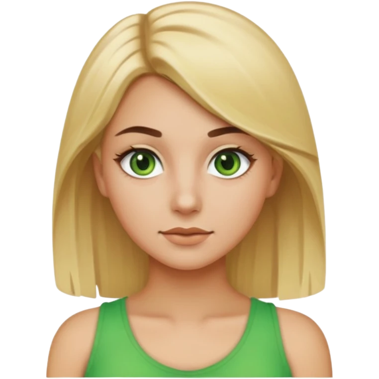blonde-haired, green-eyed young woman with brown eyebrows and summer tan, iPhone emoji style emoji