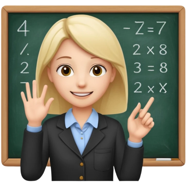 тақтада есеп орындап турған оқушы, мұғалім қасында көмектесіп түр emoji