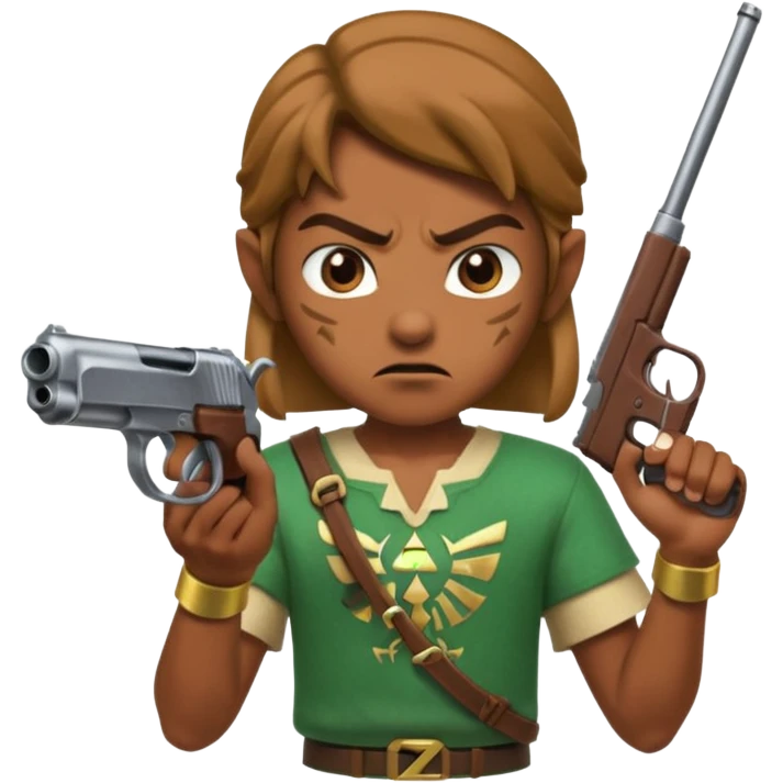 A caca whit a gun that shoot a zelda emoji