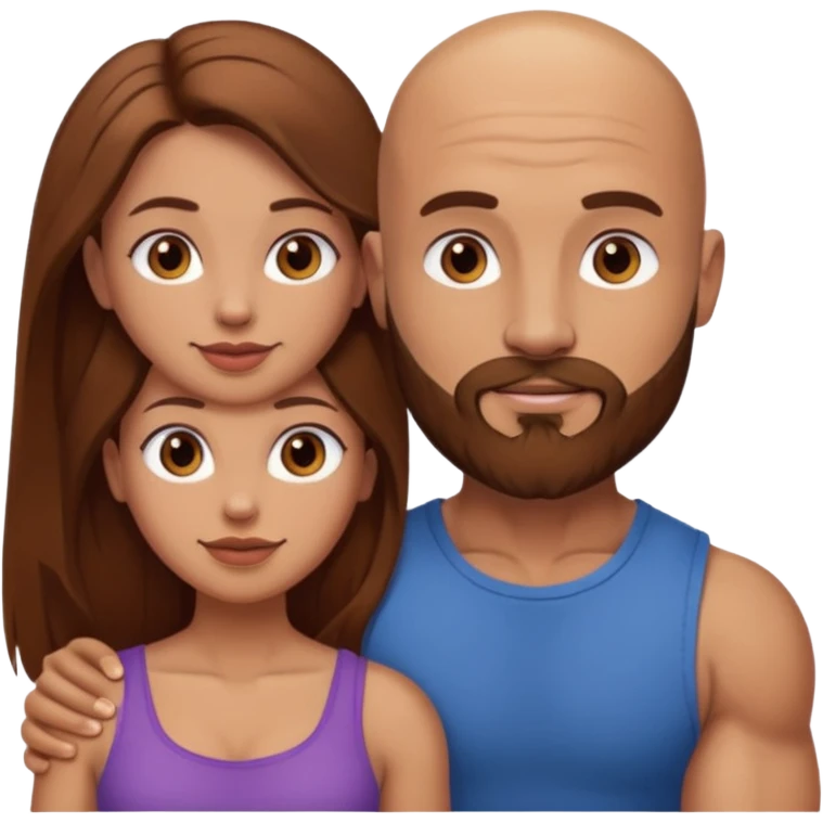 couple in love, man bald and muscular with brown beard, woman with long hair emoji