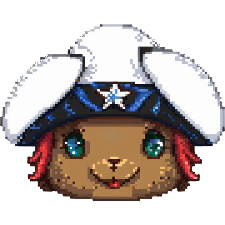 pixel art of Yankee Doodle's head, Tricorne hat, winking emoji