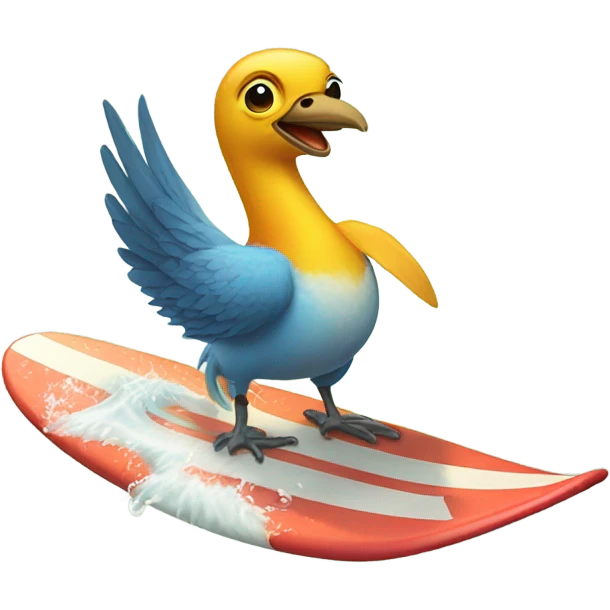 A surfing bird emoji