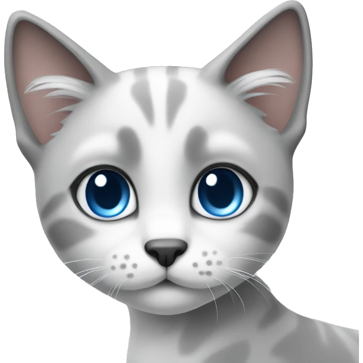 cute cat white, grey with blue eyes emoji