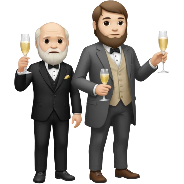 CHARLES darwin standing next to a Neandertal. They are drinkung champagne emoji