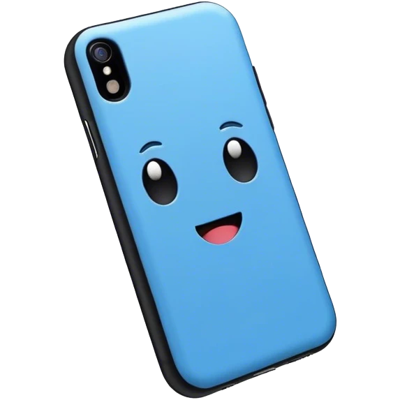 Black iPhone with a blue case emoji