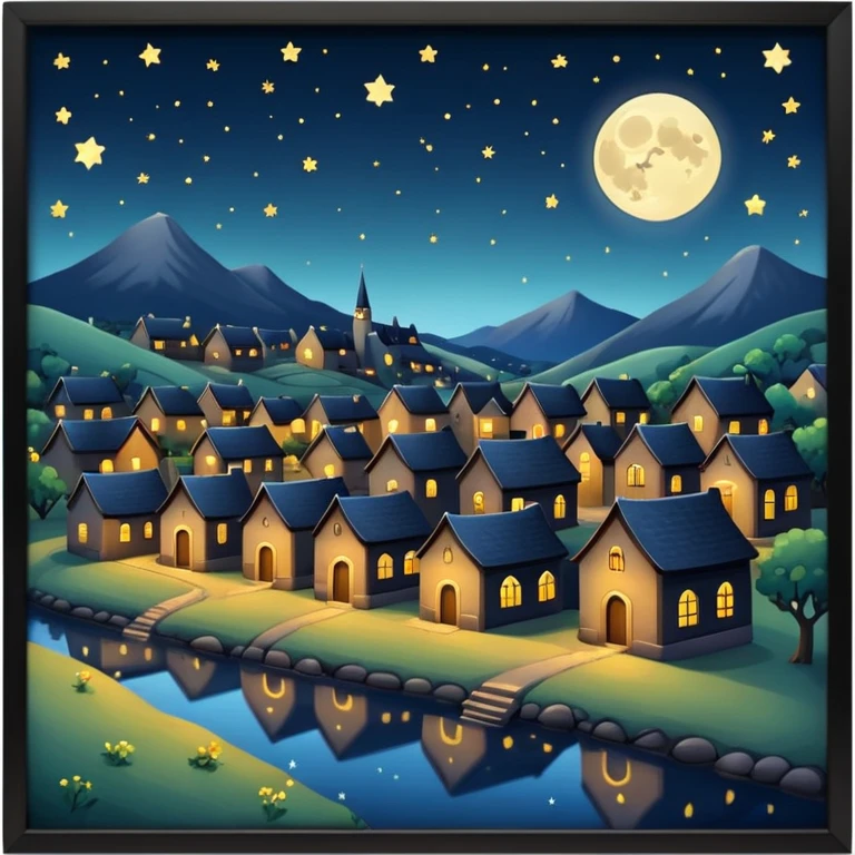 Village in night with moon and stars emoji