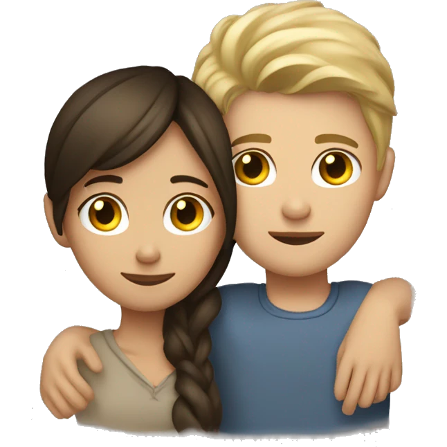 brunette girl cuddling dirty blonde boy emoji
