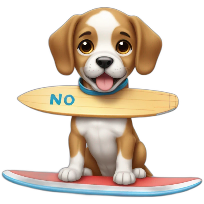 Cute puppy surfing holding the word NO emoji