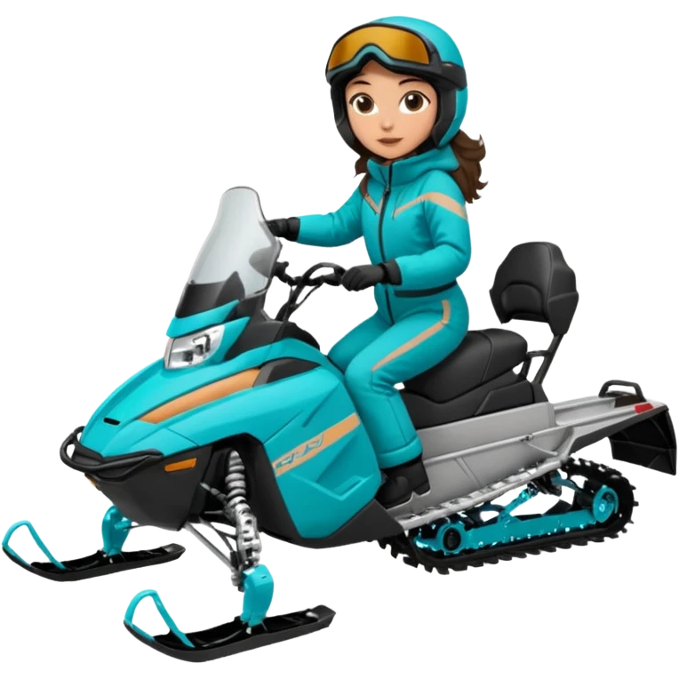 Can you create an emoji of a brunette girl on a teal polaris khaos 850 155 snowmobile about to jump emoji