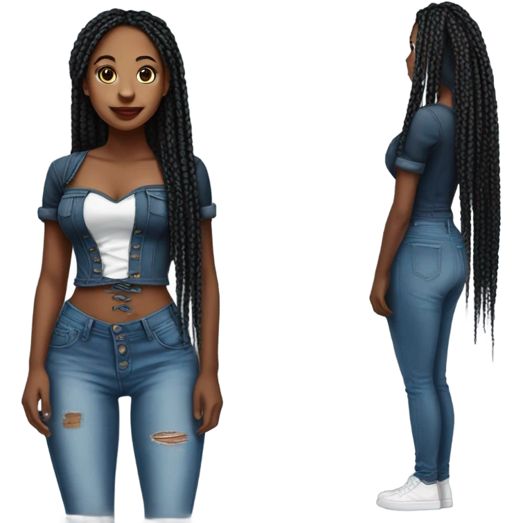 Black girl with box braids posing full body jeans corset top emoji