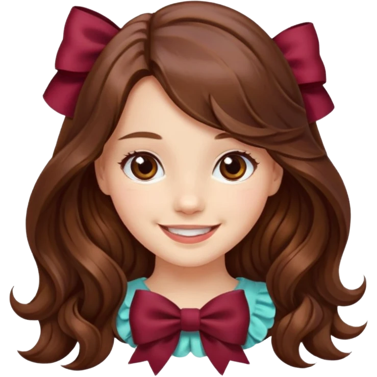 girl wavy long brown hair with a burgundy bow emoji