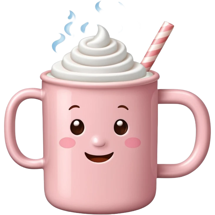 Light Pink mug of hot chocolate with marshmallows emoji