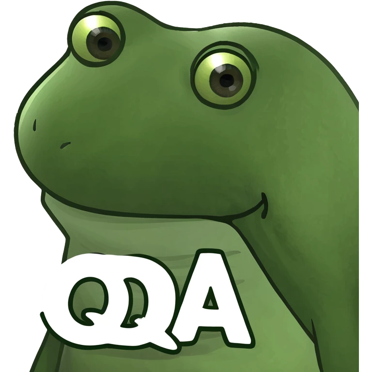 funny frog head with the letters QA inside emoji