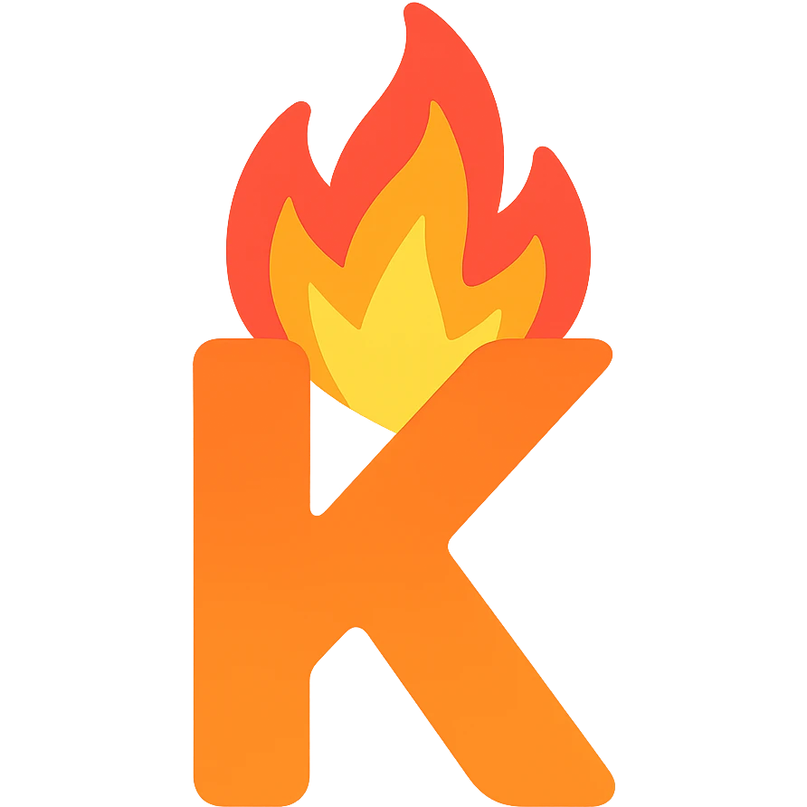 full color letter 'K' with intense animated-looking flames conveying a sense of exasperation emoji