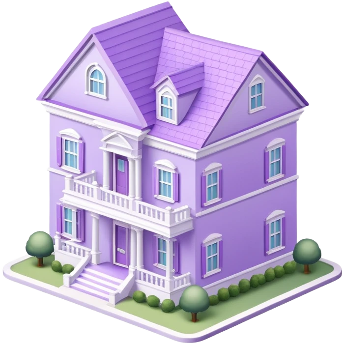 Light purple sorority house mansion, southern, isometric dollhouse-style, realistic emoji