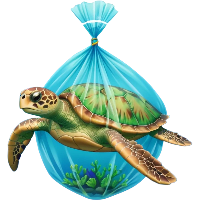 Sea turtle with a plastic bag emoji