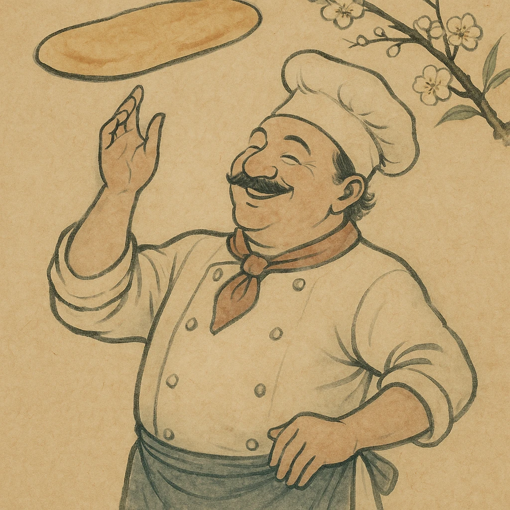 smiling Italian chef spinning pizza dough emoji