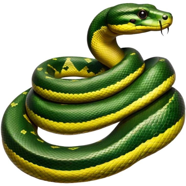 A photo-realistic digital illustration of a Green Anaconda, chest upward, with a broad, flat head, muscular body, and high-set eyes. Its olive-green body is covered with symmetrical, bold black oval spots, and its smooth, glossy scales highlight its large, powerful build. emoji