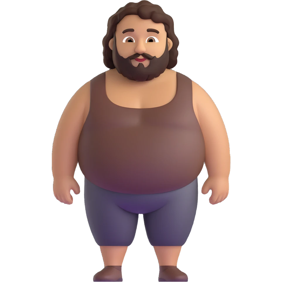 tan guy with mid-length brown and black curly hair like LaMelo Ball, beard, chubby build emoji