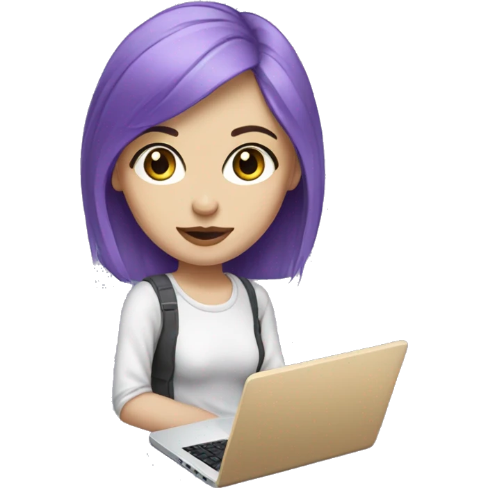Graphic Designer argentinian girl with laptop, purple hair, purple eyes and pale skin emoji