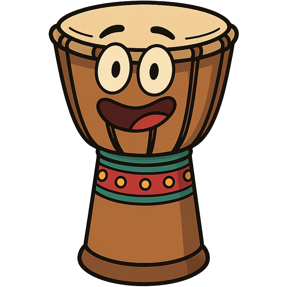 African drum (djembe), colorful, cartoon style emoji