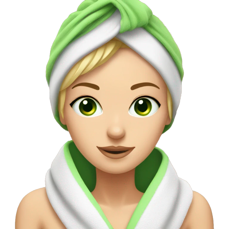 White girl in sauna green eyes with towel  emoji