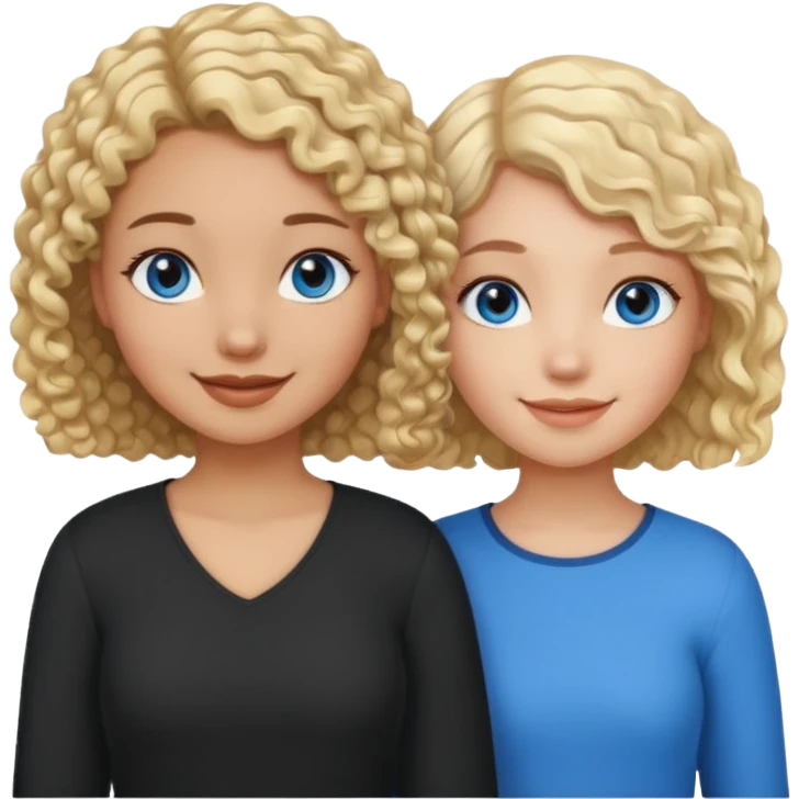 Girl best friends, one white with blond bob and blue eyes, one black with curly hair emoji