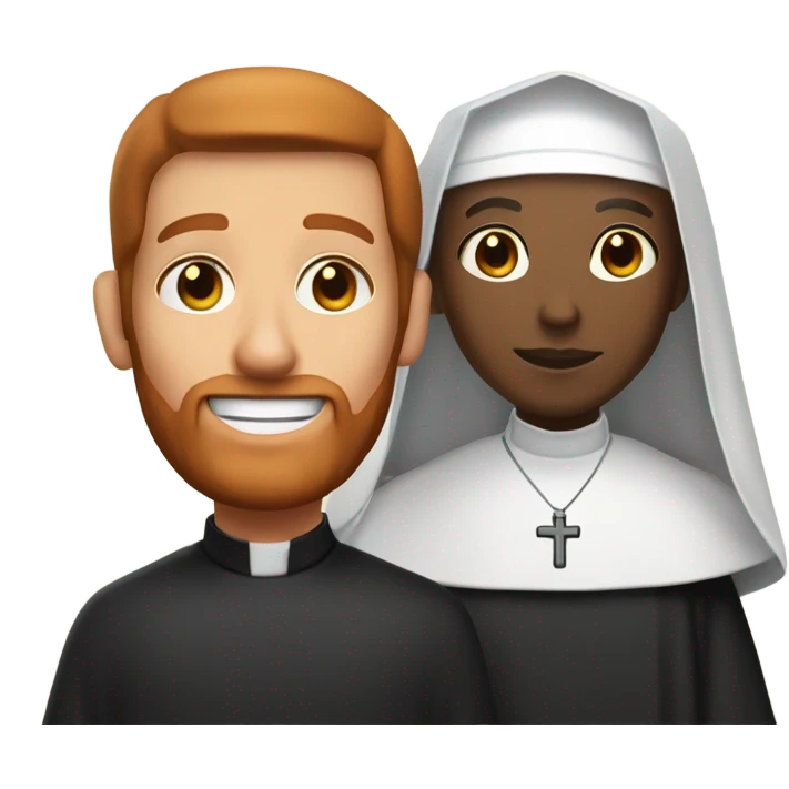 a caucasian priest with a red beard, an african american nun side by side emoji