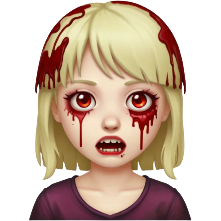 emoji de zumbi garota com franja piercing no nariz e sangue com o fundo preto emoji