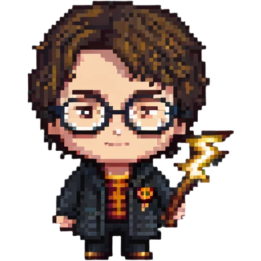 Harry Potter character with glasses and lightning bolt scar in pixel art style emoji